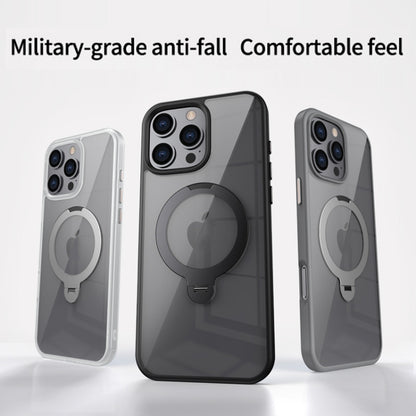 For iPhone 15 Pro Max Transparent MagSafe Magnetic Rotating Ring Holder Phone Case(Grey) by buy2fix