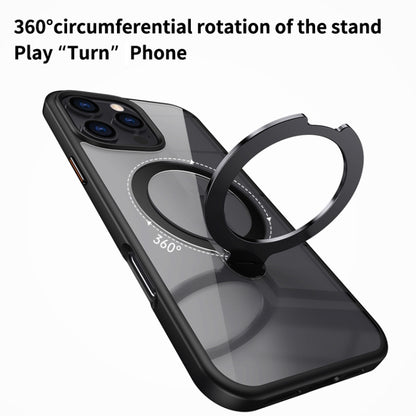 For iPhone 13 Pro Transparent MagSafe Magnetic Rotating Ring Holder Phone Case(Black) by buy2fix