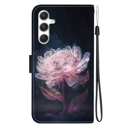 For Samsung Galaxy S25 5G Crystal Texture Colored Drawing Leather Phone Case(Purple Peony) by buy2fix