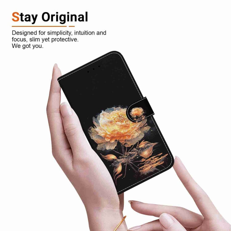 For Samsung Galaxy S25 5G Crystal Texture Colored Drawing Leather Phone Case(Gold Peony) by buy2fix