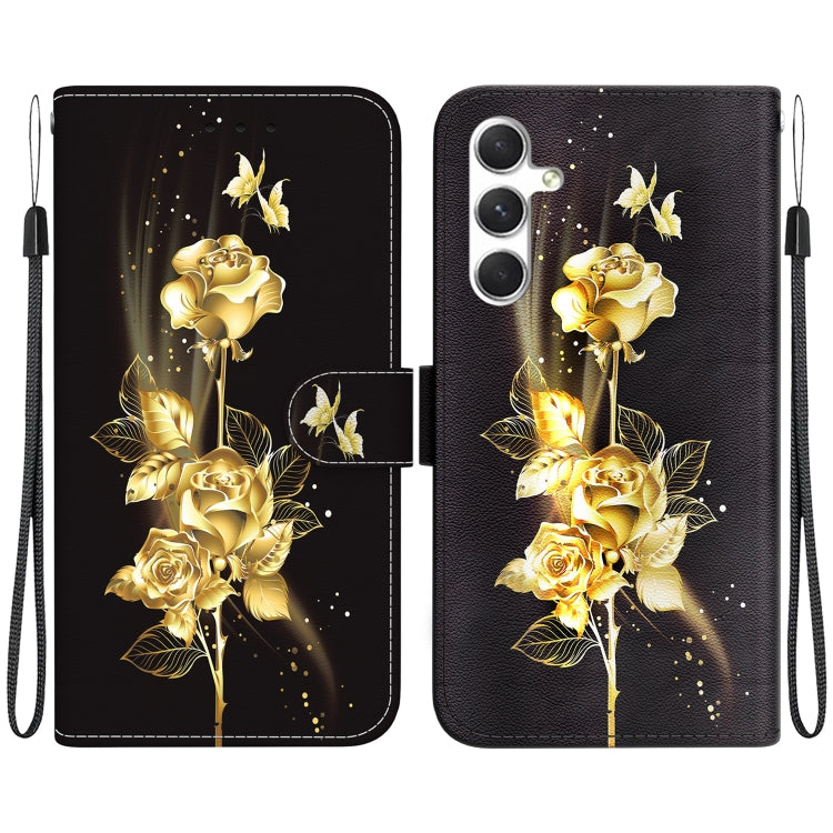 For Samsung Galaxy S25 5G Crystal Texture Colored Drawing Leather Phone Case(Gold Butterfly Rose) by buy2fix