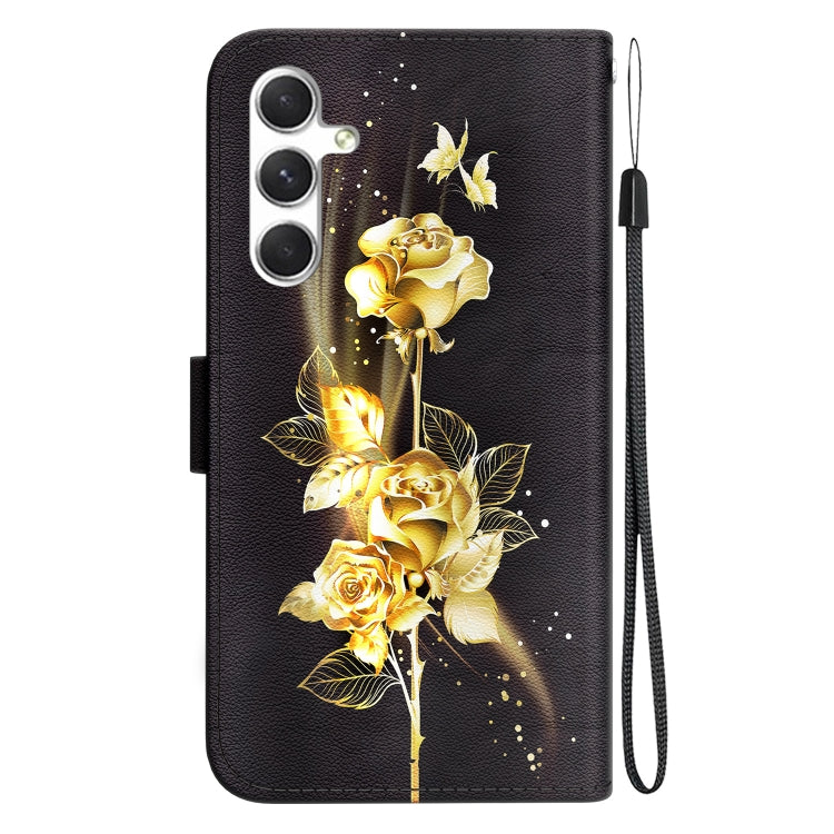 For Samsung Galaxy S25 5G Crystal Texture Colored Drawing Leather Phone Case(Gold Butterfly Rose) by buy2fix