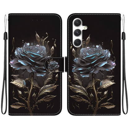 For Samsung Galaxy S25 5G Crystal Texture Colored Drawing Leather Phone Case(Black Rose) by buy2fix