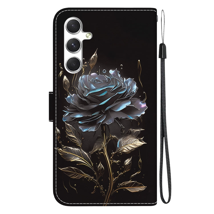 For Samsung Galaxy S25 5G Crystal Texture Colored Drawing Leather Phone Case(Black Rose) by buy2fix