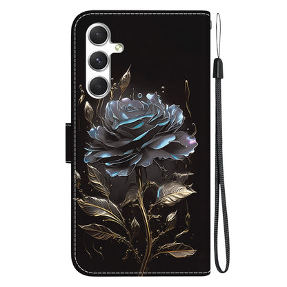 For Samsung Galaxy S25 5G Crystal Texture Colored Drawing Leather Phone Case(Black Rose) by buy2fix
