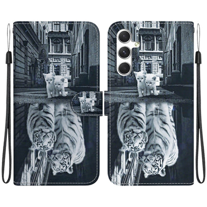 For Samsung Galaxy S25 5G Crystal Texture Colored Drawing Leather Phone Case(Cat Tiger Reflection) by buy2fix