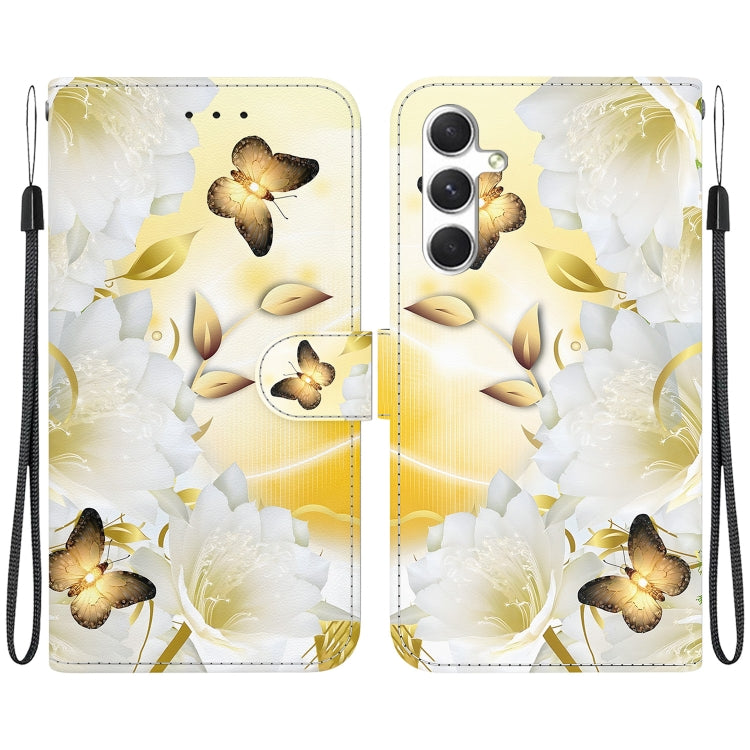 For Samsung Galaxy S25 5G Crystal Texture Colored Drawing Leather Phone Case(Gold Butterfly Epiphyllum) by buy2fix
