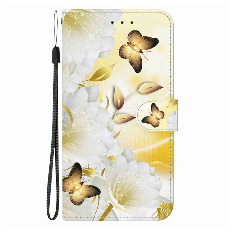 For Samsung Galaxy S25 5G Crystal Texture Colored Drawing Leather Phone Case(Gold Butterfly Epiphyllum) by buy2fix