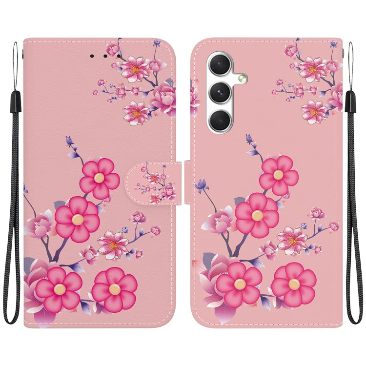 For Samsung Galaxy S25 5G Crystal Texture Colored Drawing Leather Phone Case(Cherry Blossoms) by buy2fix