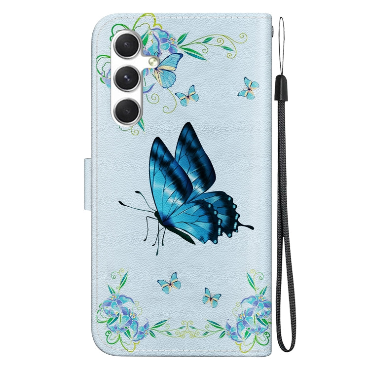 For Samsung Galaxy S25 5G Crystal Texture Colored Drawing Leather Phone Case(Blue Pansies) by buy2fix