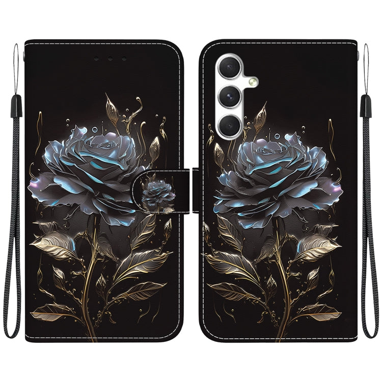 For Samsung Galaxy S25+ 5G Crystal Texture Colored Drawing Leather Phone Case(Black Rose) by buy2fix