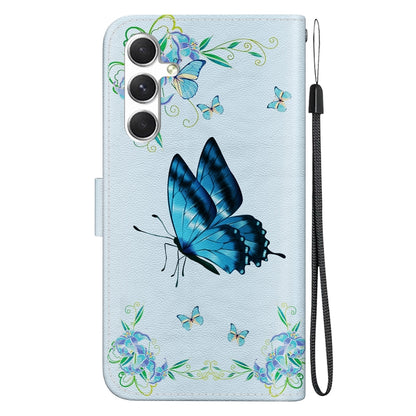 For Samsung Galaxy S25+ 5G Crystal Texture Colored Drawing Leather Phone Case(Blue Pansies) by buy2fix