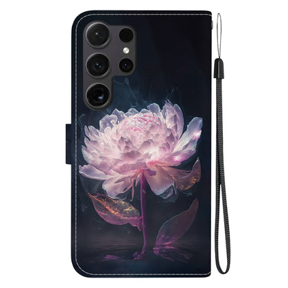 For Samsung Galaxy S25 Ultra 5G Crystal Texture Colored Drawing Leather Phone Case(Purple Peony) by buy2fix