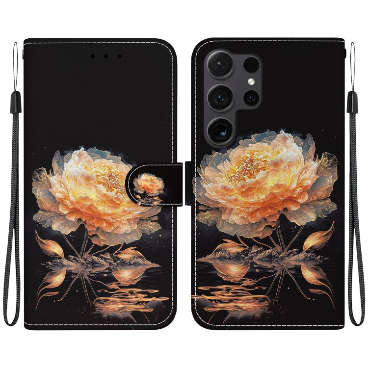 For Samsung Galaxy S25 Ultra 5G Crystal Texture Colored Drawing Leather Phone Case(Gold Peony) by buy2fix