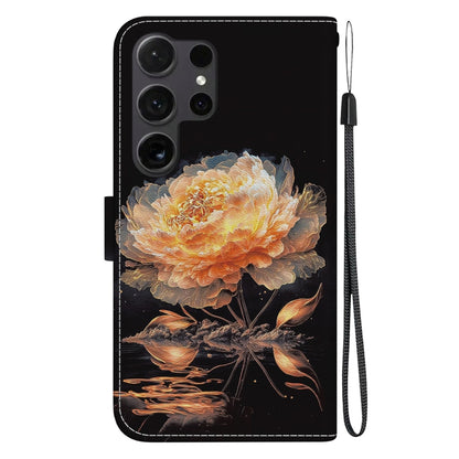 For Samsung Galaxy S25 Ultra 5G Crystal Texture Colored Drawing Leather Phone Case(Gold Peony) by buy2fix