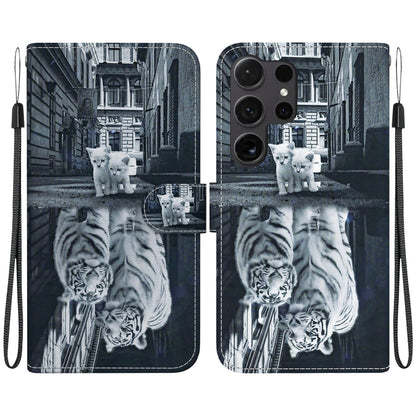 For Samsung Galaxy S25 Ultra 5G Crystal Texture Colored Drawing Leather Phone Case(Cat Tiger Reflection) by buy2fix