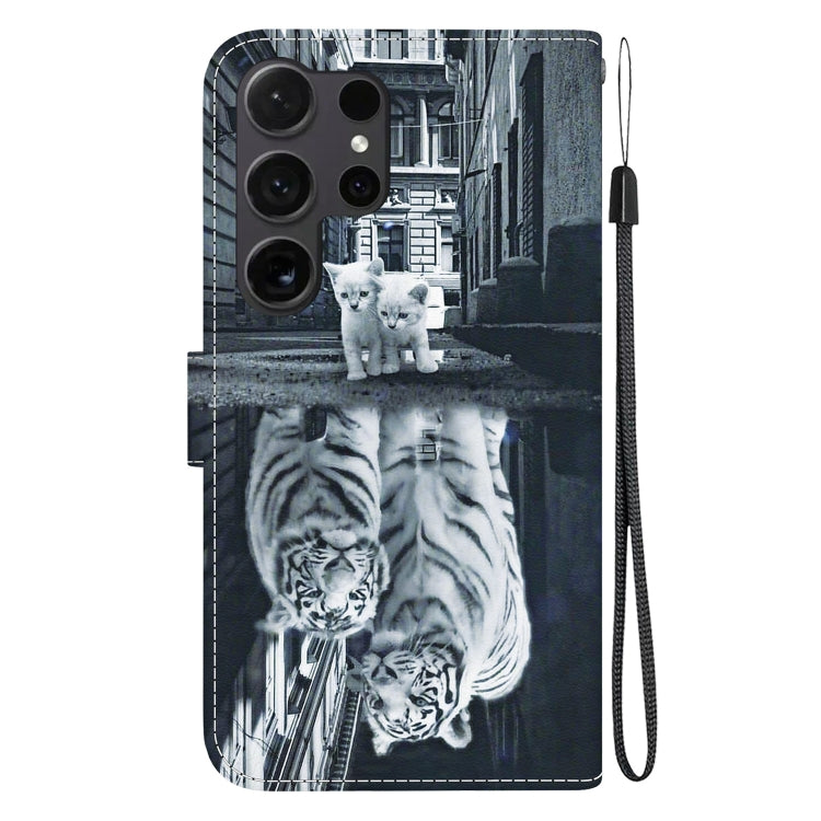 For Samsung Galaxy S25 Ultra 5G Crystal Texture Colored Drawing Leather Phone Case(Cat Tiger Reflection) by buy2fix