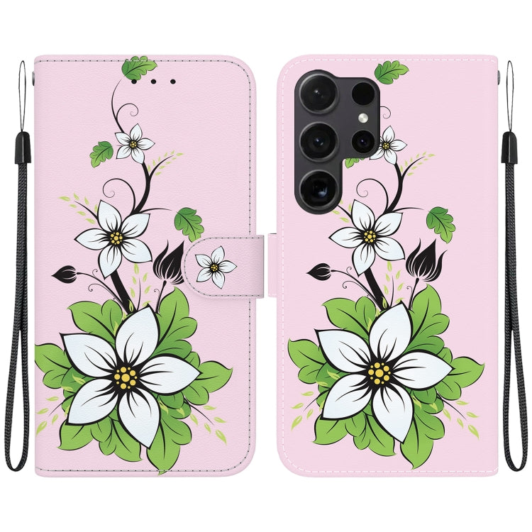 For Samsung Galaxy S25 Ultra 5G Crystal Texture Colored Drawing Leather Phone Case(Lily) by buy2fix