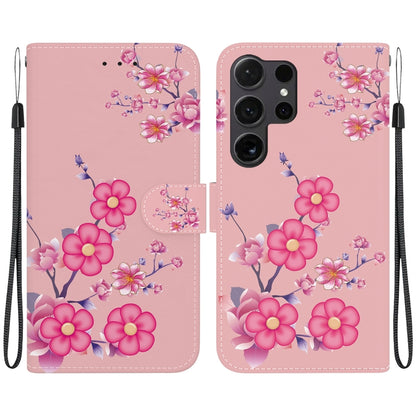 For Samsung Galaxy S25 Ultra 5G Crystal Texture Colored Drawing Leather Phone Case(Cherry Blossoms) by buy2fix
