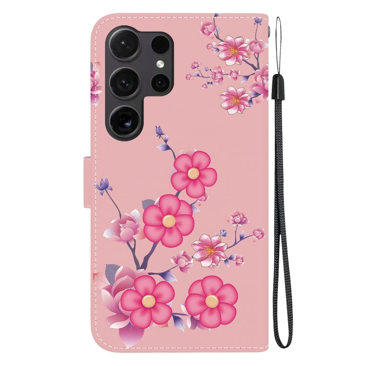 For Samsung Galaxy S25 Ultra 5G Crystal Texture Colored Drawing Leather Phone Case(Cherry Blossoms) by buy2fix