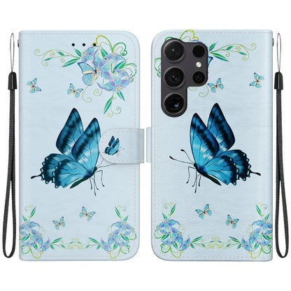 For Samsung Galaxy S25 Ultra 5G Crystal Texture Colored Drawing Leather Phone Case(Blue Pansies) by buy2fix