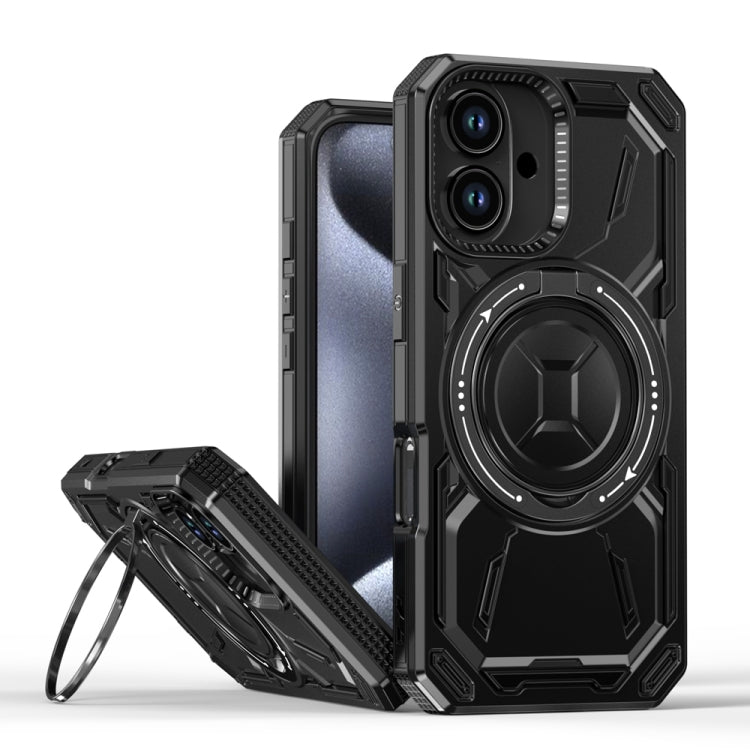 For iPhone 16 Armor II Series MagSafe Magnetic Holder Phone Case(Black) by buy2fix