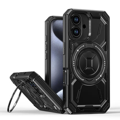 For iPhone 16 Armor II Series MagSafe Magnetic Holder Phone Case(Black) by buy2fix