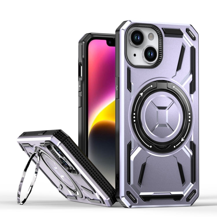 For iPhone 14 Armor II Series MagSafe Magnetic Holder Phone Case(Light Purple) by buy2fix
