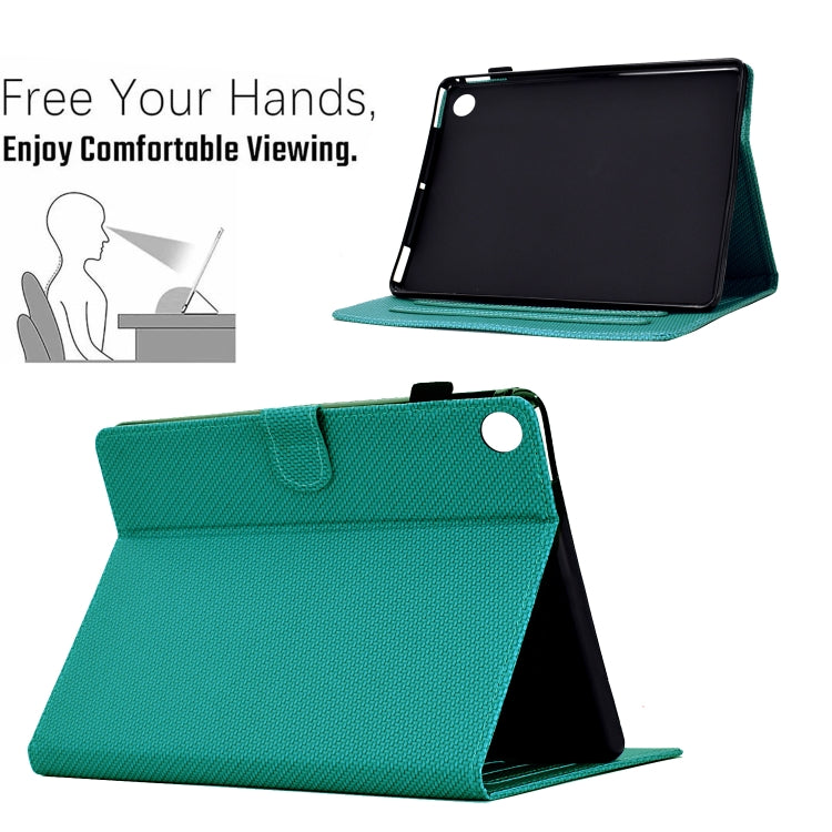 For Samsung Galaxy Tab A11 / A9 Solid Color Fiber Texture Smart Tablet Leather Case(Lake Green) by buy2fix