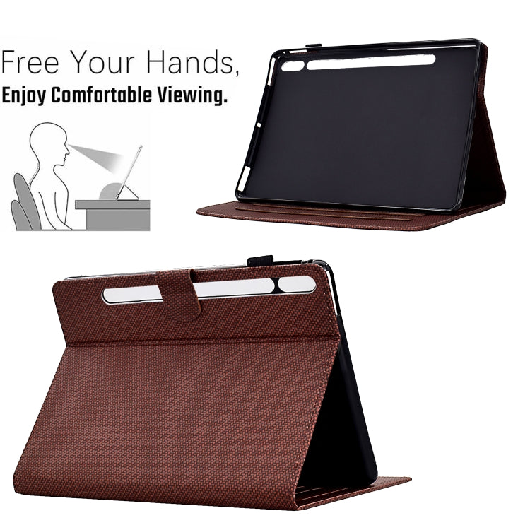 For Samsung Galaxy Tab S7 / S8 Solid Color Fiber Texture Smart Tablet Leather Case(Brown) by buy2fix
