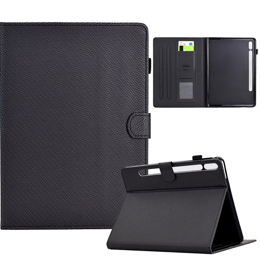 For Samsung Galaxy Tab S7 / S8 Solid Color Fiber Texture Smart Tablet Leather Case(Black) by buy2fix