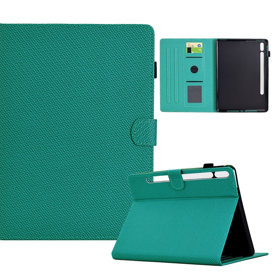 For Samsung Galaxy Tab S7 / S8 Solid Color Fiber Texture Smart Tablet Leather Case(Lake Green) by buy2fix