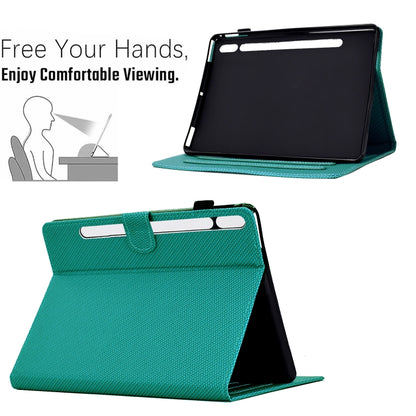 For Samsung Galaxy Tab S7 / S8 Solid Color Fiber Texture Smart Tablet Leather Case(Lake Green) by buy2fix