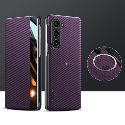 For Samsung Galaxy Z Fold5 SULADA Kevlar 600D Texture Smart Window Leather Phone Case(Purple) - Galaxy Z Fold5 Cases by SULADA | Online Shopping UK | buy2fix