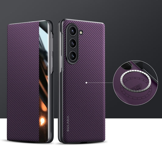 For Samsung Galaxy Z Fold5 SULADA Kevlar 600D Texture Smart Window Leather Phone Case(Purple) - Galaxy Z Fold5 Cases by SULADA | Online Shopping UK | buy2fix