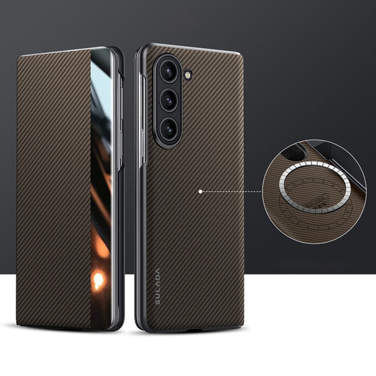 For Samsung Galaxy Z Fold5 SULADA Kevlar 600D Texture Smart Window Leather Phone Case(Brown) - Galaxy Z Fold5 Cases by SULADA | Online Shopping UK | buy2fix