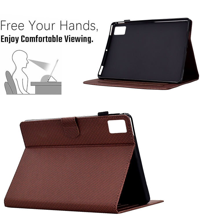 For Lenovo Tab M11 / Xiaoxin Pad 2024 Solid Color Fiber Texture Smart Tablet Leather Case(Brown) - Lenovo by buy2fix | Online Shopping UK | buy2fix