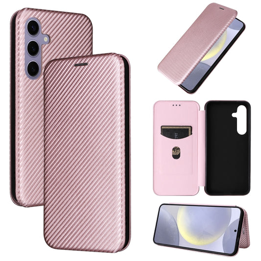 For Samsung Galaxy S25+ 5G Carbon Fiber Texture Flip Leather Phone Case(Pink) by buy2fix