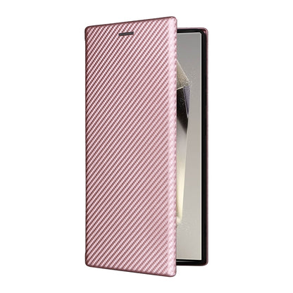 For Samsung Galaxy S25 Ultra 5G Carbon Fiber Texture Flip Leather Phone Case(Pink) by buy2fix