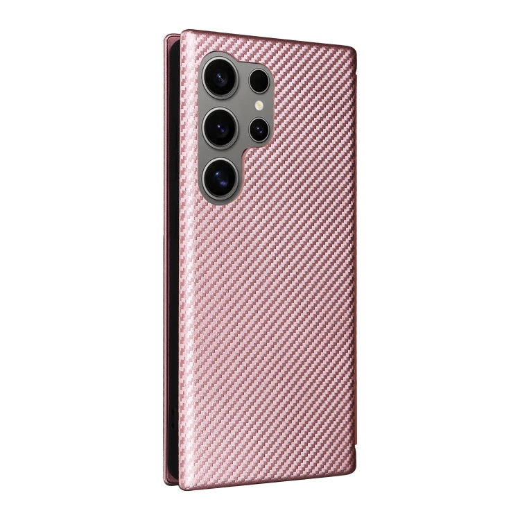 For Samsung Galaxy S25 Ultra 5G Carbon Fiber Texture Flip Leather Phone Case(Pink) by buy2fix