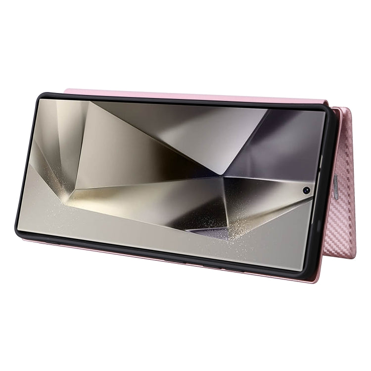 For Samsung Galaxy S25 Ultra 5G Carbon Fiber Texture Flip Leather Phone Case(Pink) by buy2fix