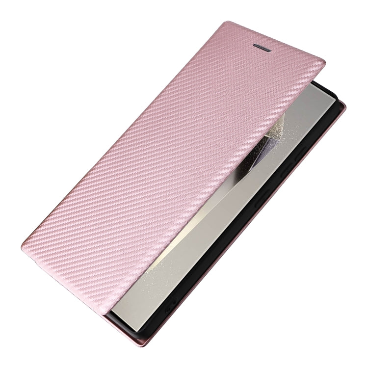 For Samsung Galaxy S25 Ultra 5G Carbon Fiber Texture Flip Leather Phone Case(Pink) by buy2fix
