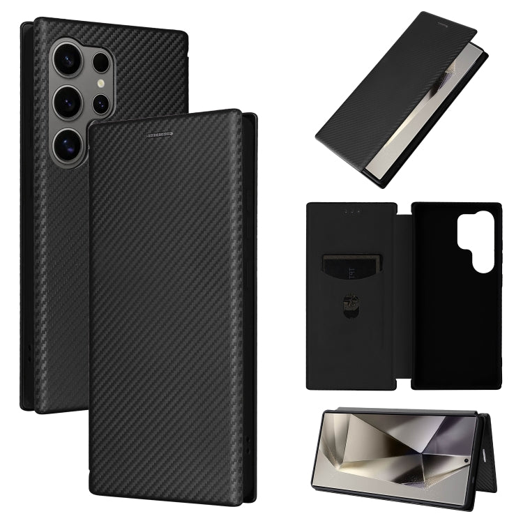 For Samsung Galaxy S25 Ultra 5G Carbon Fiber Texture Flip Leather Phone Case(Black) by buy2fix
