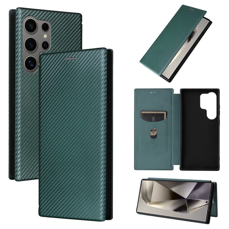 For Samsung Galaxy S25 Ultra 5G Carbon Fiber Texture Flip Leather Phone Case(Green) by buy2fix