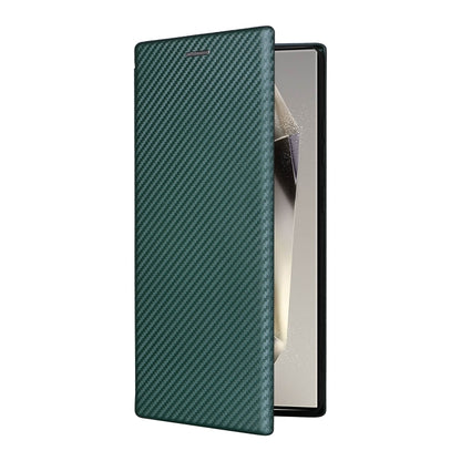 For Samsung Galaxy S25 Ultra 5G Carbon Fiber Texture Flip Leather Phone Case(Green) by buy2fix