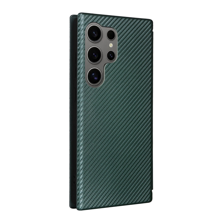 For Samsung Galaxy S25 Ultra 5G Carbon Fiber Texture Flip Leather Phone Case(Green) by buy2fix