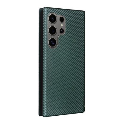 For Samsung Galaxy S25 Ultra 5G Carbon Fiber Texture Flip Leather Phone Case(Green) by buy2fix