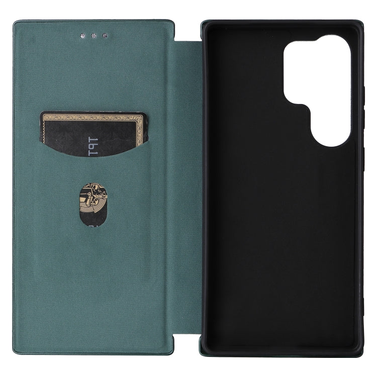 For Samsung Galaxy S25 Ultra 5G Carbon Fiber Texture Flip Leather Phone Case(Green) by buy2fix