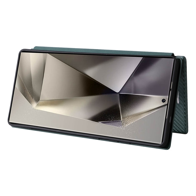 For Samsung Galaxy S25 Ultra 5G Carbon Fiber Texture Flip Leather Phone Case(Green) by buy2fix