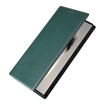 For Samsung Galaxy S25 Ultra 5G Carbon Fiber Texture Flip Leather Phone Case(Green) by buy2fix